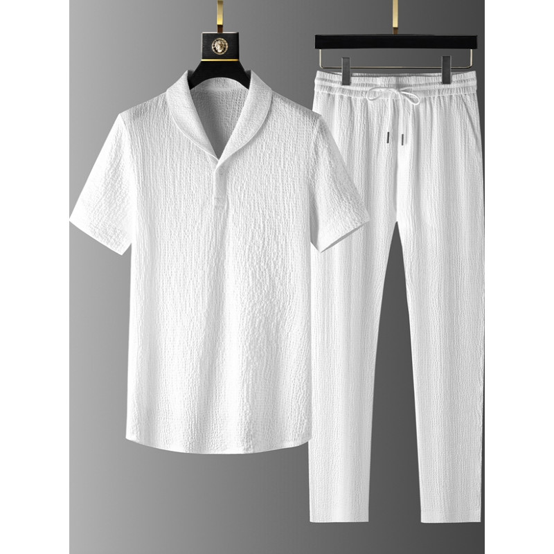 Terno de linho masculino verão fino gelo seda manga curta camiseta masculina Tang terno estilo chinês roupas masculinas