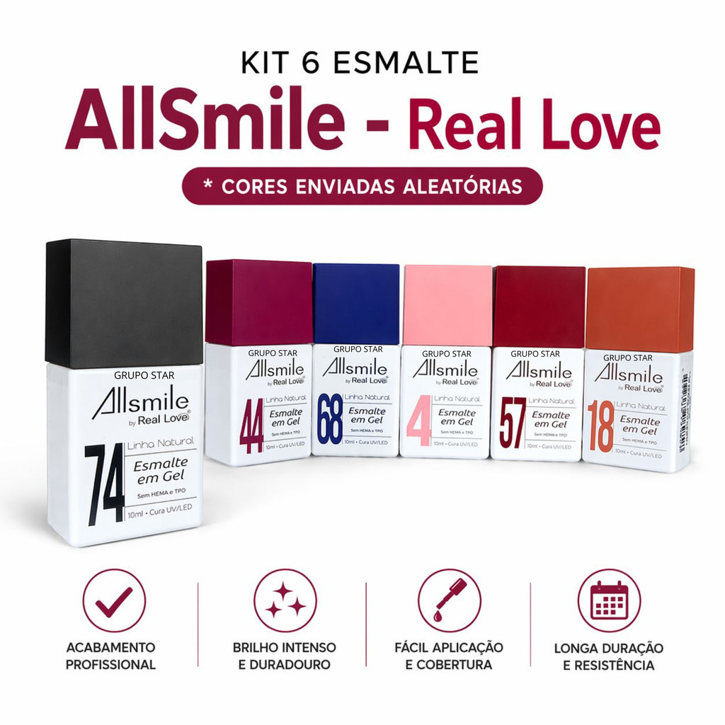 Kit C/6 Esmalte em Gel Allsmile 10ml Cores Aleatorias Linha Natural - Real Love