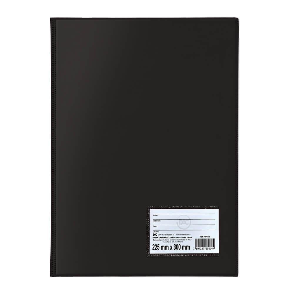 Pasta Catalogo Preta A5 com 50 Envelopes e com 2 Colchetes