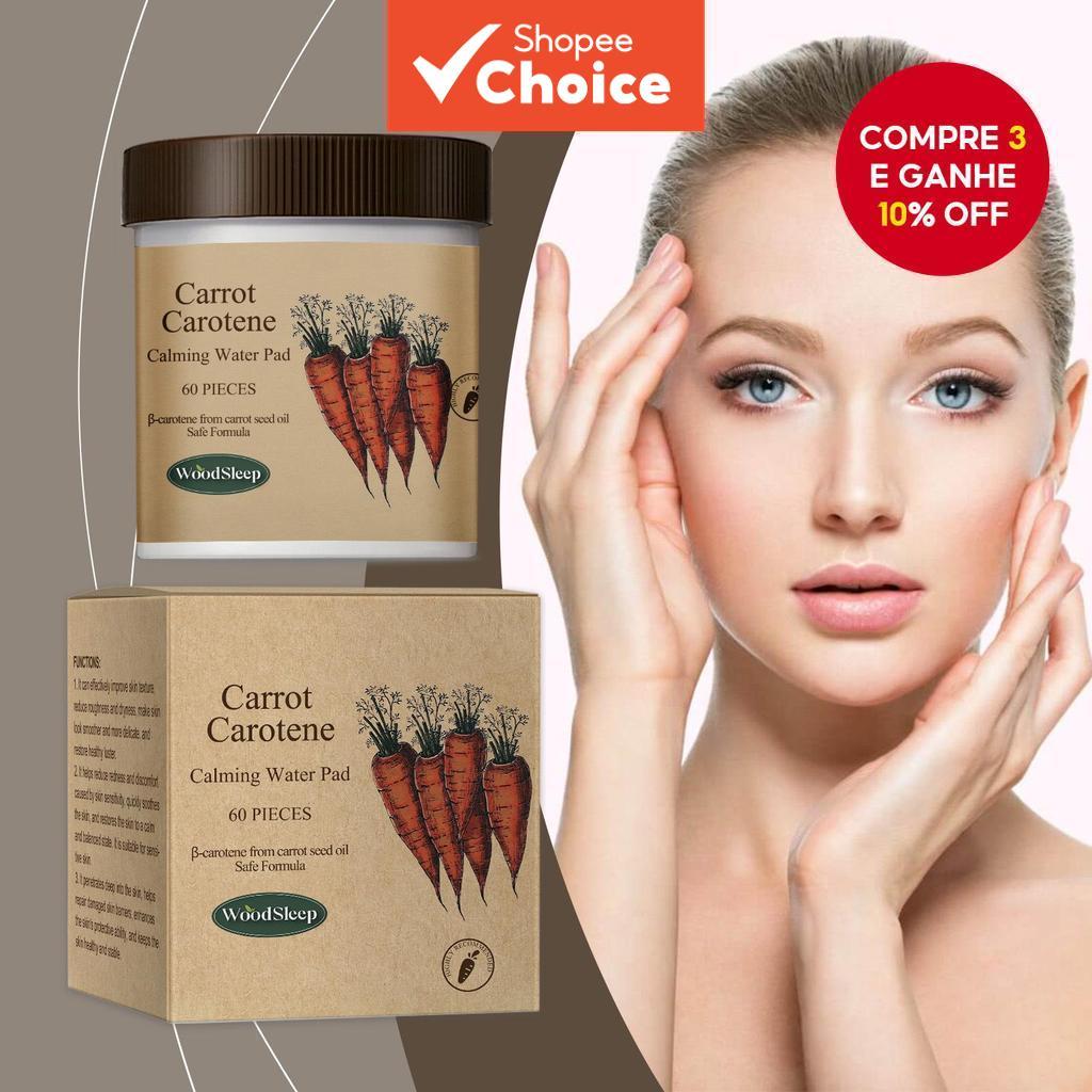 Almofadas de Toner de Água Calmante de Caroteno de Cenoura 60 unidades, Almofada de Toner para Cuidados com a Pele,