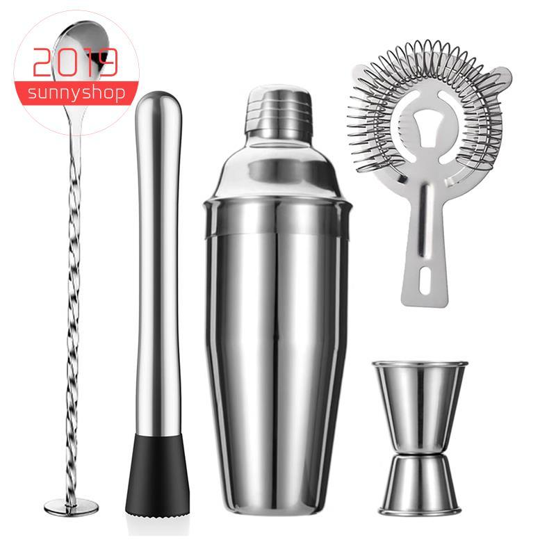 [Bestseller S] Conjunto De Coqueteleira De 5 Peças Shaker Coador Jigger T-Mixing Colher Muddler Bartender Kit Bar De Aço