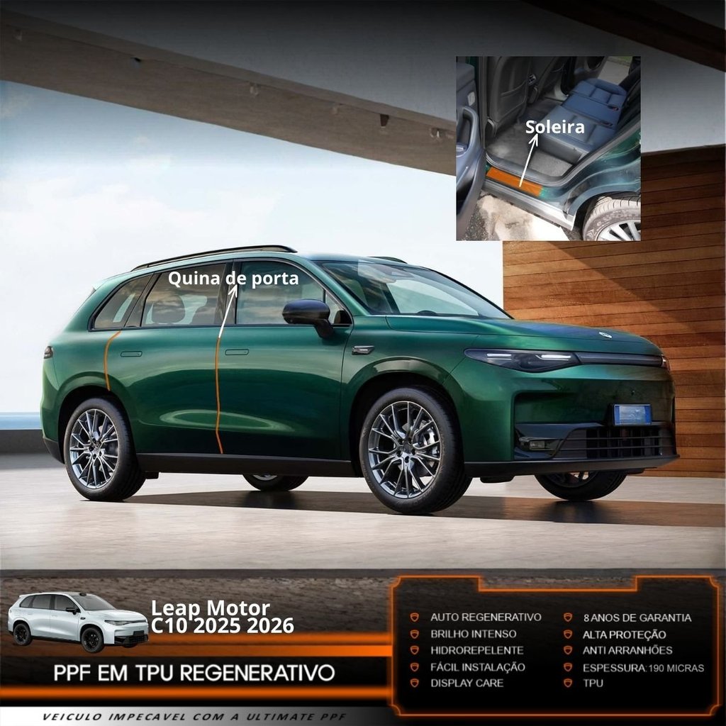 Película PPF Proteção Kit Portas Soleiras Leap Motor C10 2025 2026 Transparente TPU Anti Risco