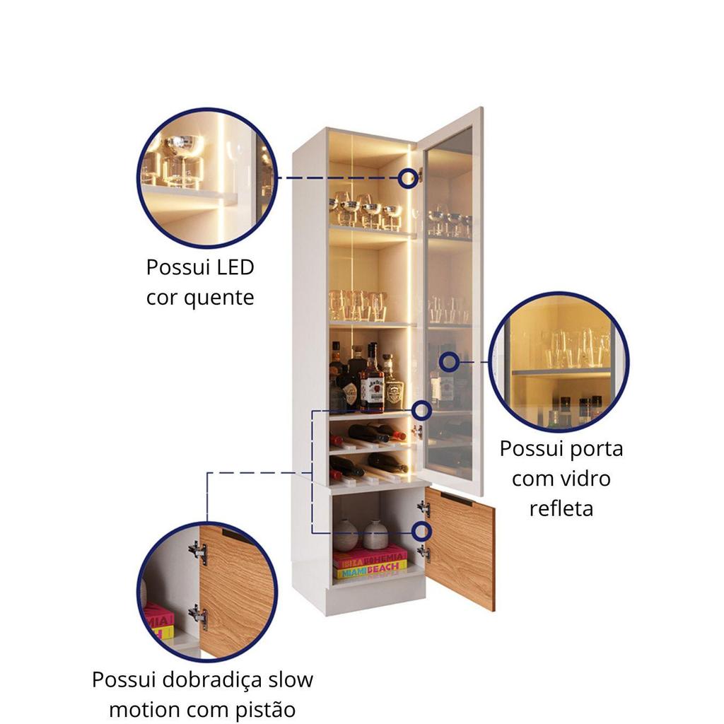 Conjunto de Cristaleira 2 Portas Fita Led Espelho Reflecta Noble MDP/MDF Sala Estar Jantar de Luxo · foto 2