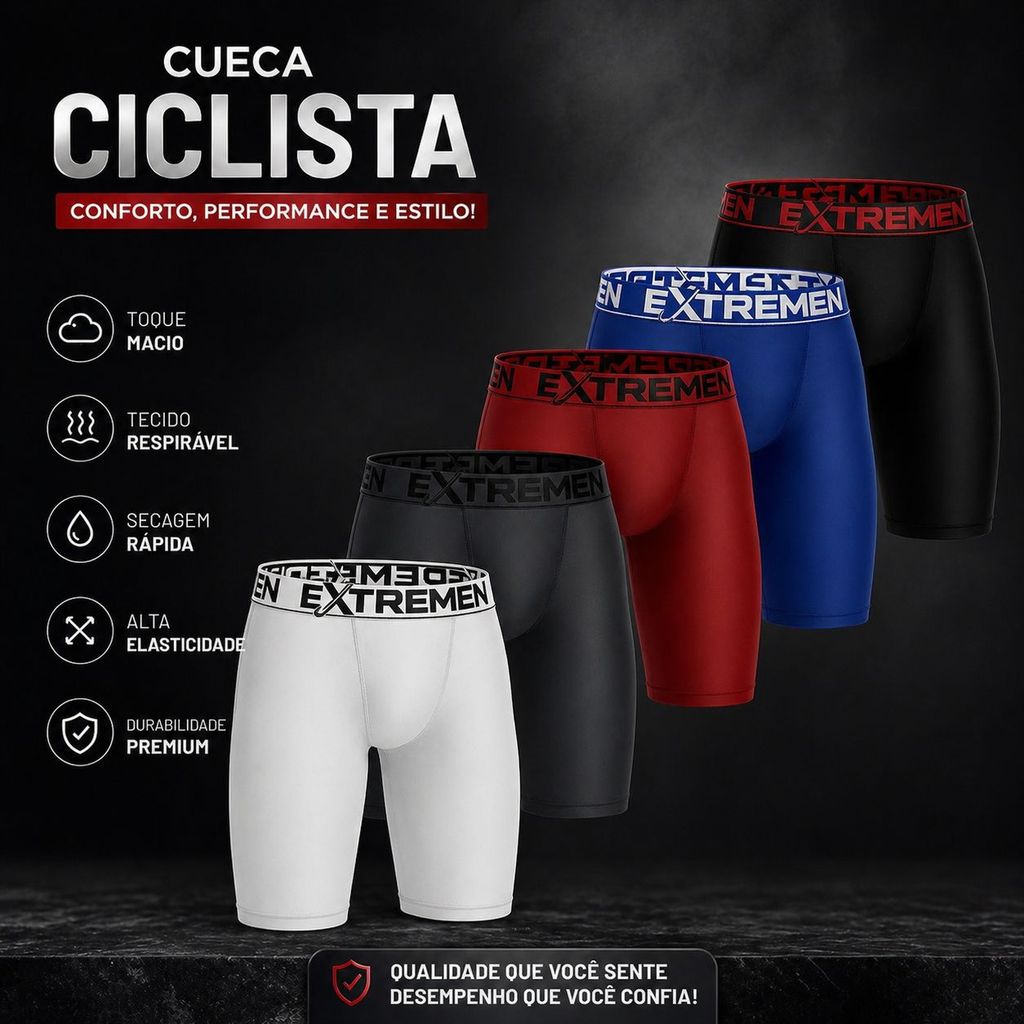 Kit 3 Cueca Box Ciclista Microfibra Perna Longa Long Leg do P ao Xgg