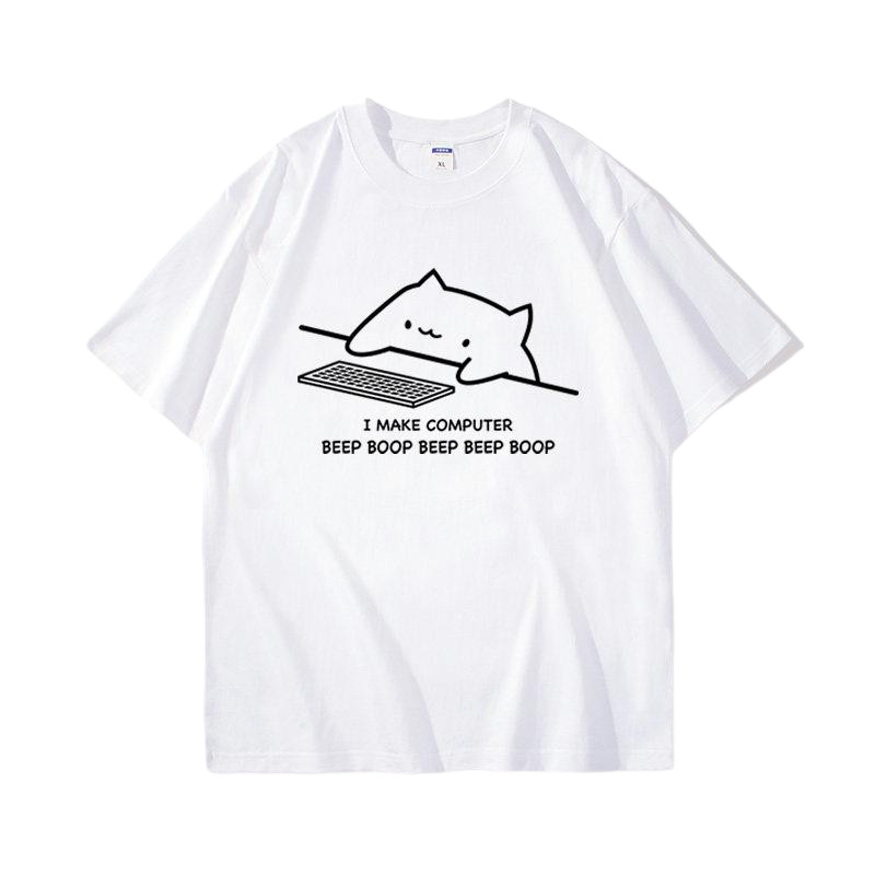 Retro Estética Engraçado Bongo Gato Programador Oversized Camiseta Bonito Teclado Impressão Casua