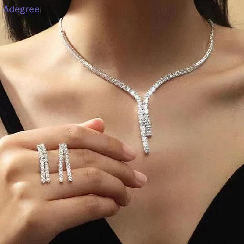 Adegree 2 Pçs Simples Geométrico Zircão Nelace Brincos Kit Para Mulheres Casamento Noiva Conjunto De Jóias Acessórios Pr