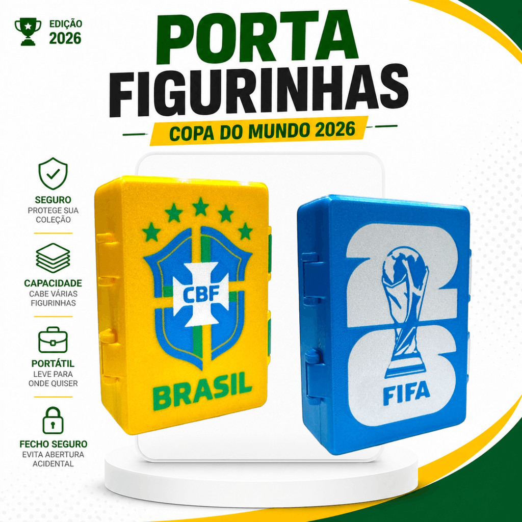 Porta Figurinhas Cards Álbum Copa do Mundo 2026 | Caixa Organizador Case Futebol | Estojo Compacto