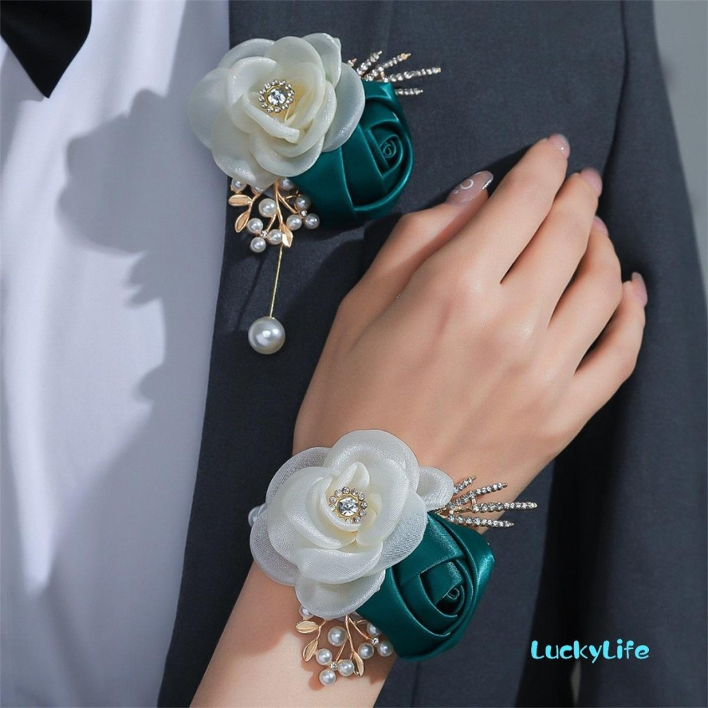 Conjunto De Corpete E Boutonniere De Pulso Elegante Rosa Artificial Flor De Pérola Para Festa De Casamento Baile