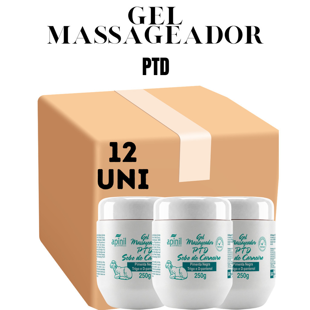 Kit com 12 Unidades Gel Massageador PTD Sebo De Carneiro 250G Apinil