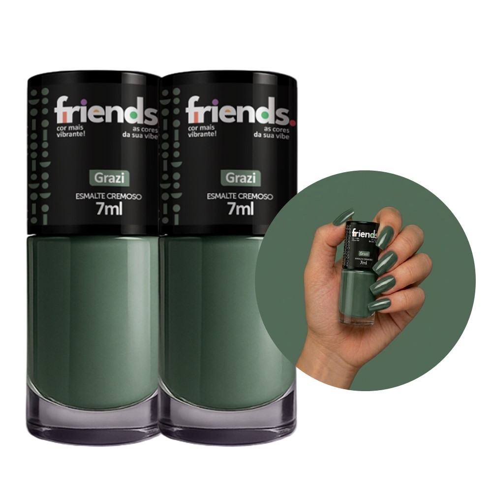 Kit 2 Esmalte Cremoso Verde Grazi Friends 7ml Cor Vibrante