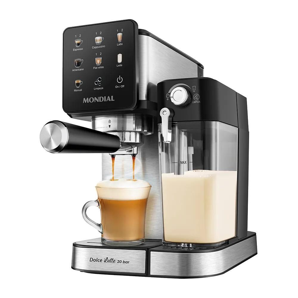Imagem Cafeteira Espresso Automática Mondial Dolce Latte 20 Bar 127V 700ml Inox Preto Painel Touch