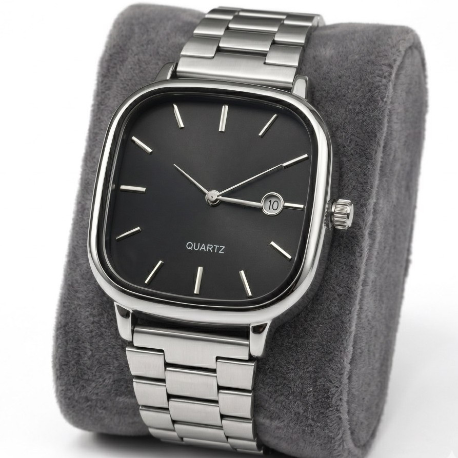 Relógio Masculino De Pulso Analógico Retro Vintage  Negócios Slim Quadrado Aço Inoxidável