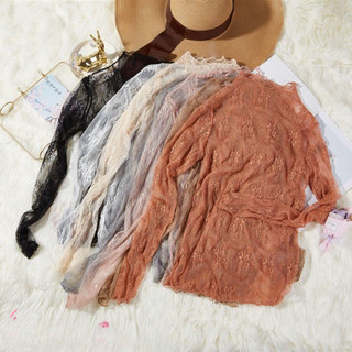PEONYQ Blusas Femininas, Blusas de Renda com Bordado Floral, Blusas de Manga Longa em Malha Transparente