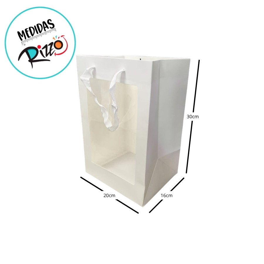 Sacola de Papel com visor PVC 30x20x16cm - Branca - 1 unidade - Rizzo — imagem 2 de 2
