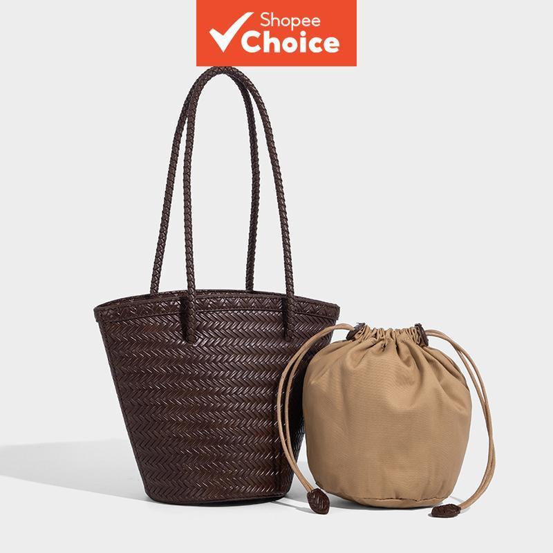 Bolsa de praia de nicho, bolsa tiracolo de mão feminina 2026, tendência de estilo cesta, bolsa bucket vintage francesa,