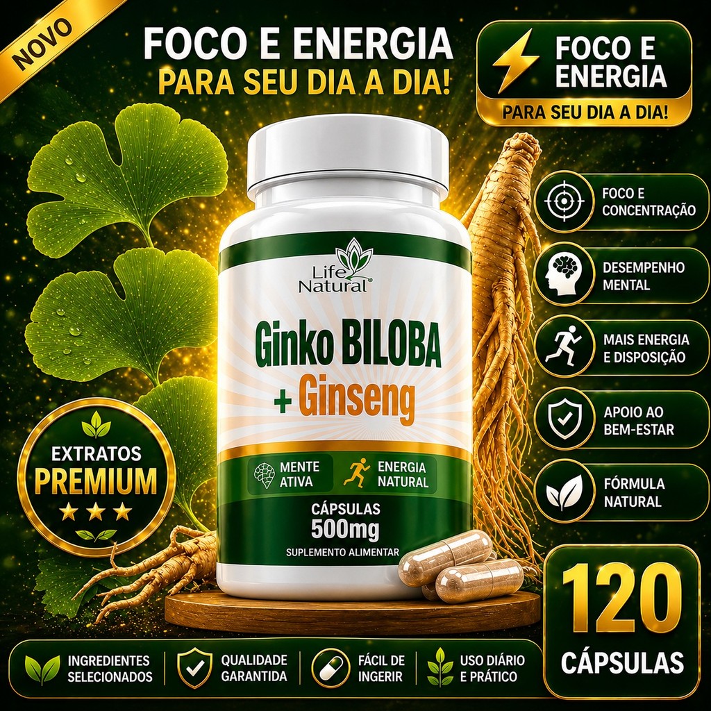 Ginko Biloba 500MG 120 Cápsulas - 1, 2 e 3 unidades