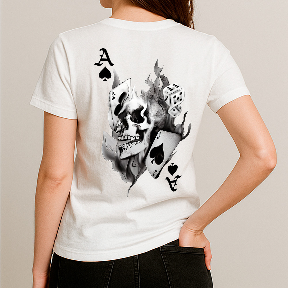 Camiseta Unissex Estilo Garantido Básica Caveira Ás Espadas Cassino Street Style 100% Algodão Leve