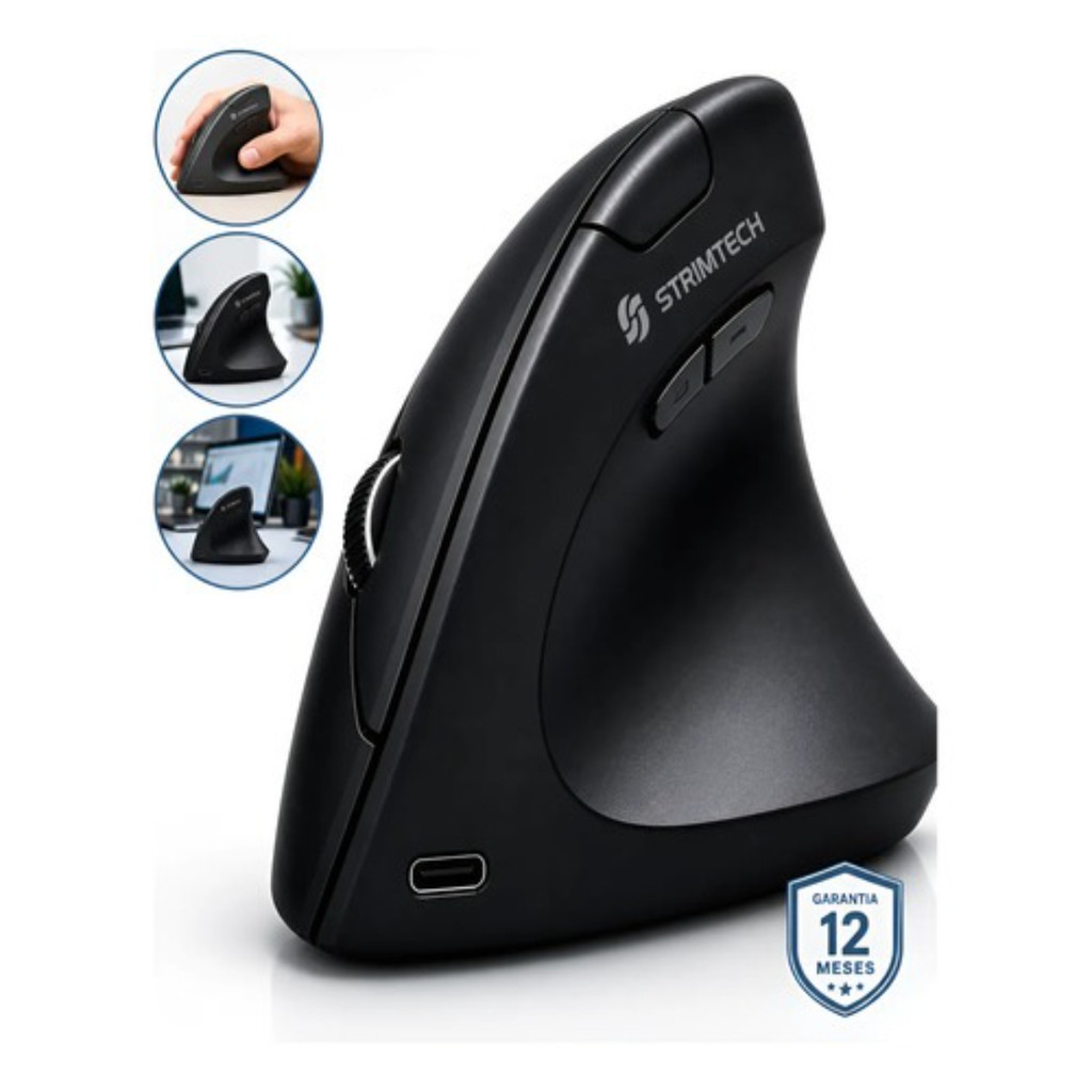 Mouse Vertical Ergonômico Sem Fio Bluetooth Rgb 1600 Dpi