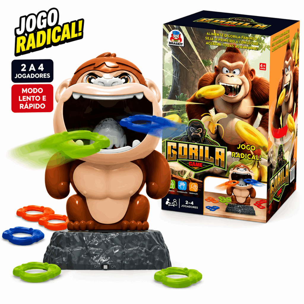 Jogo Gorila Game Braskit Infantil Interativo 4+ 2 A 4 Jogadores Coordenação Raciocínio