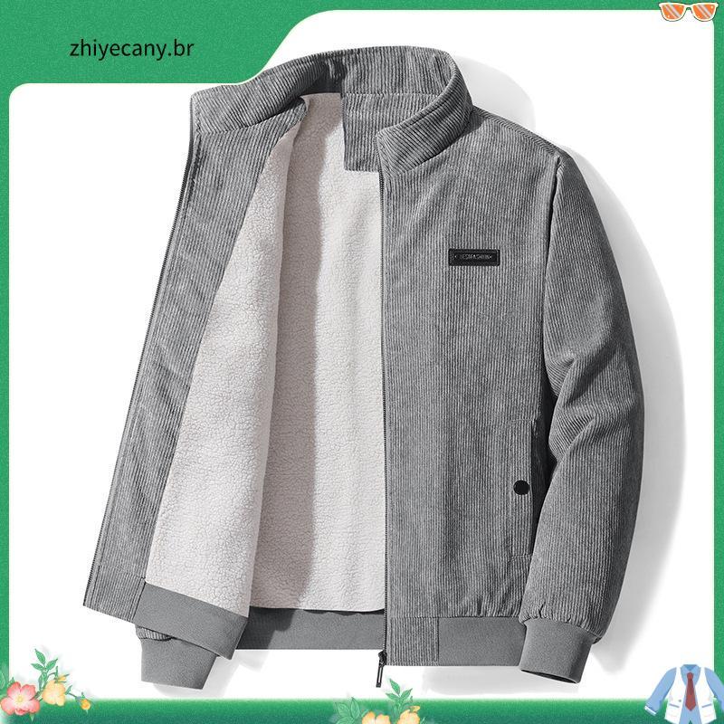 Jaqueta Masculina de Inverno e Outono com Forro de Fleece Quente e Espesso, Gola Alta, Casual para Adultos de Meia-Idade