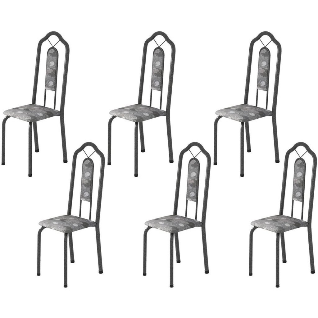 Kit 6 Cadeiras Tubular Bianca Prata/Martelado/Paraopeba Martelado Prata/Paraopeba