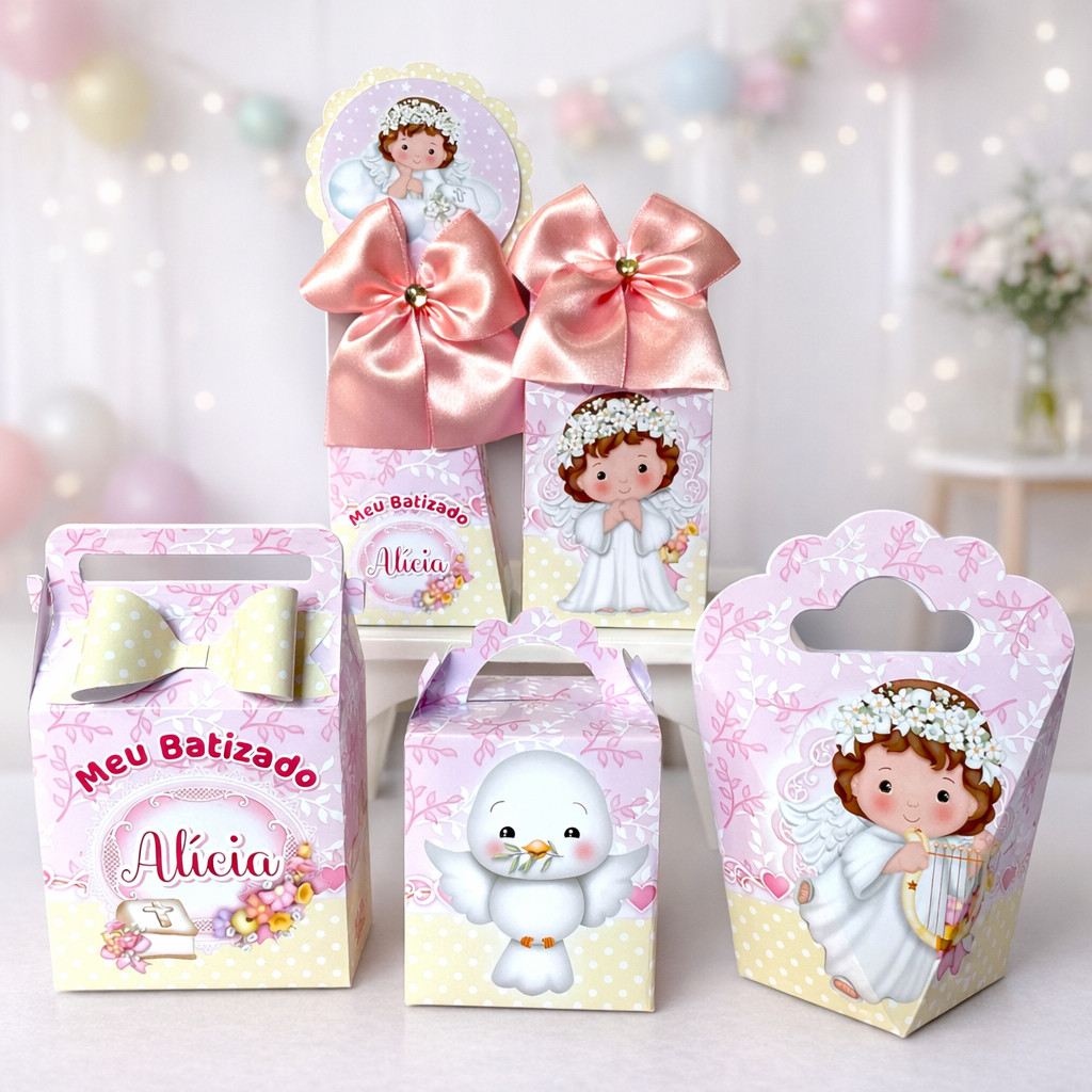Kit Personalizados caixas Festa Batizado Menina |Caixinha|Aniversário|Lembrancinha|Pegue e Monte