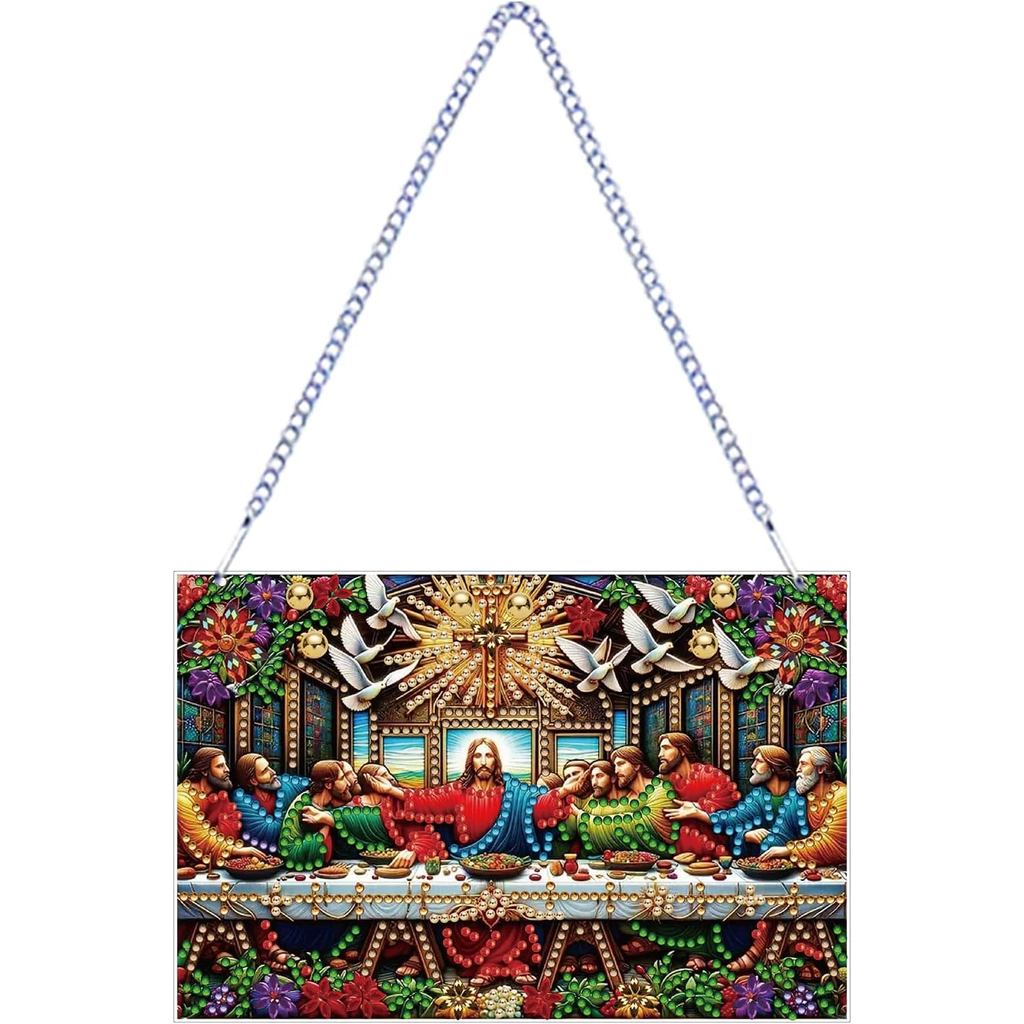 STGLCR Pingente de Pintura em Diamante de Jesus A Última Ceia Ornamento de Arte em Cristal de Diamante Forma Especial Ar