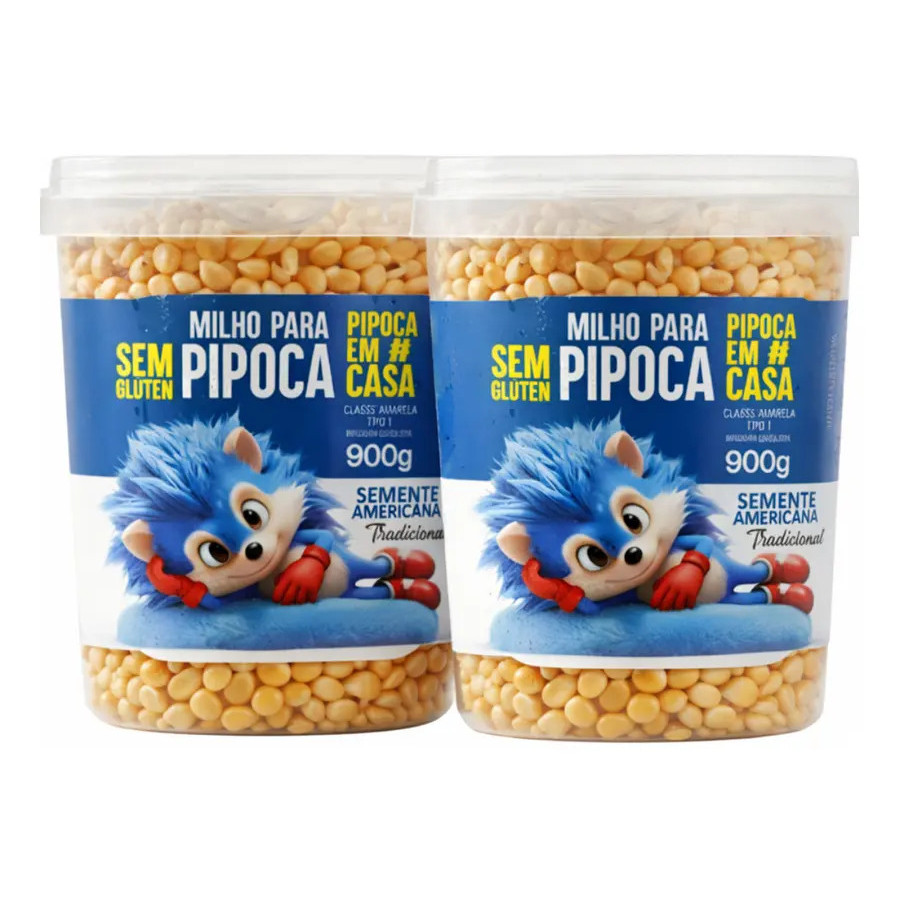 Milho Pipoca Tradicional  Sem Glúten  Com Pote Azul 900g - OFICIAL