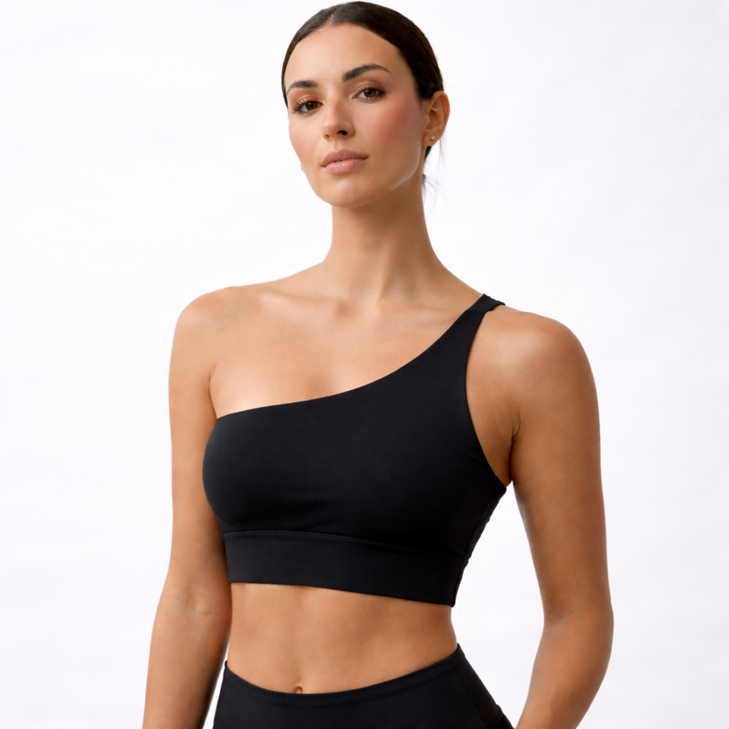 Top Feminino Ombro Único Sem Bojo Microfibra Academia Musculação Treino Casual Alta Qualidade