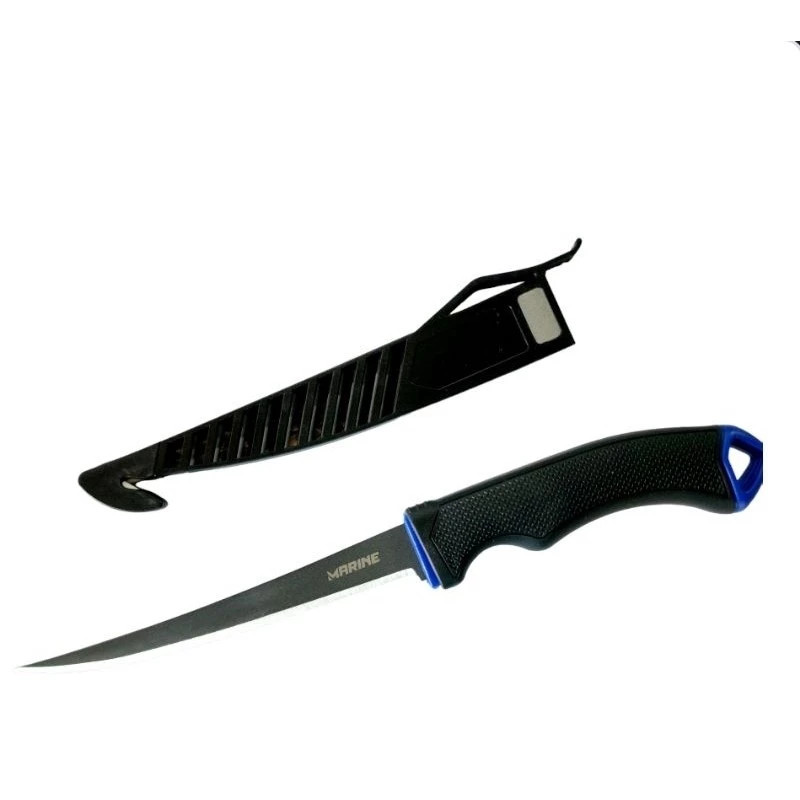 Faca Fileteira Marine Sports 6” Teflon Lisa + Serrilhada com Bainha e Afiador
