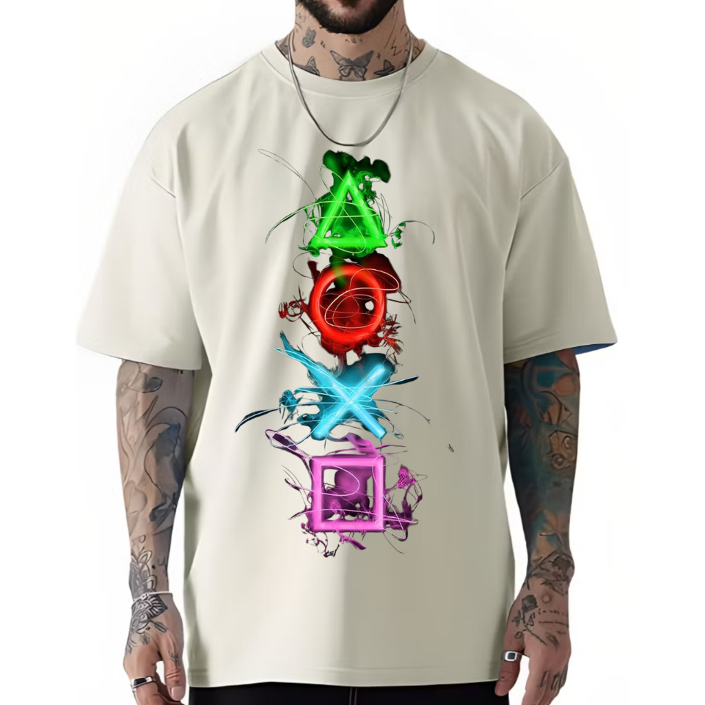 Camiseta Masculina Premium Oversized Playstation Camisa Estampada Gamer 100% Algodão Tendencia