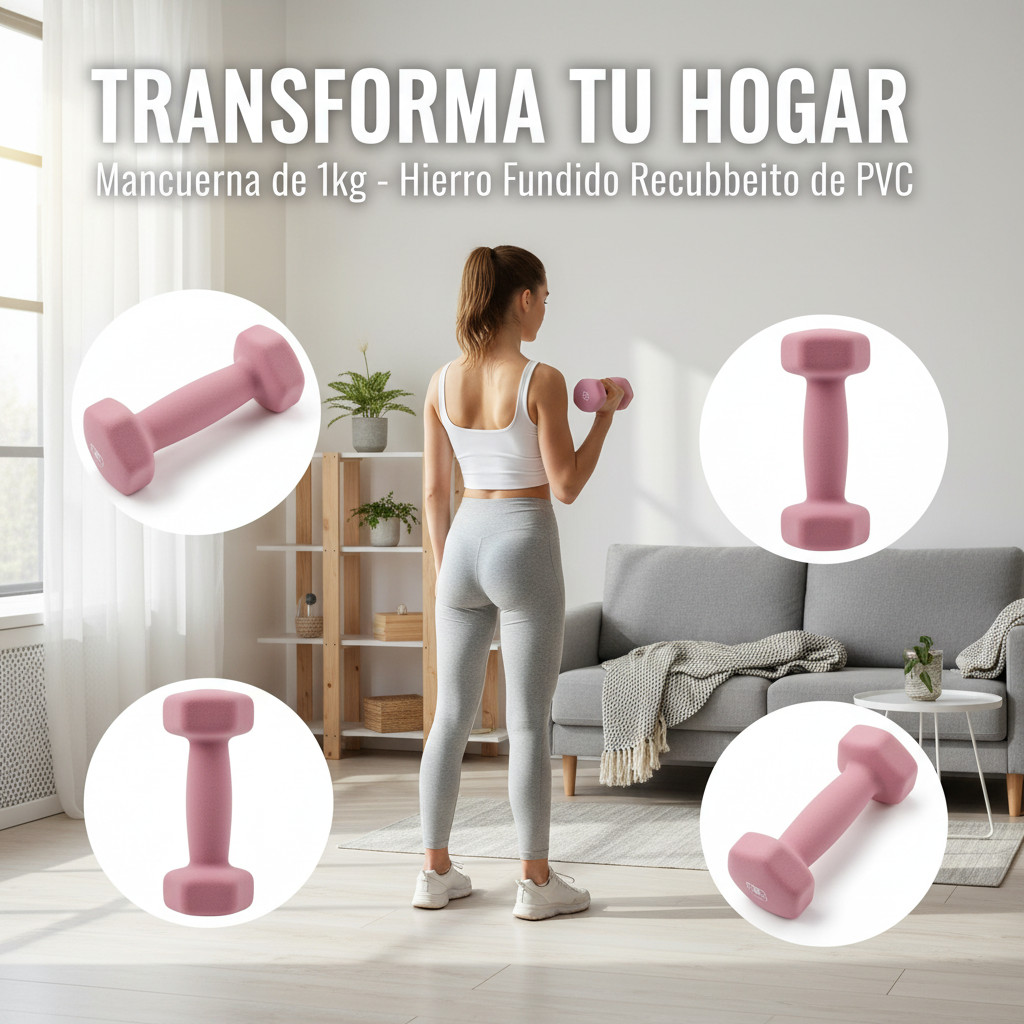 Par Halter 1KG Sextavado Rosa -Musculação Academia Funcional Peso Para Braço Treino em Casa