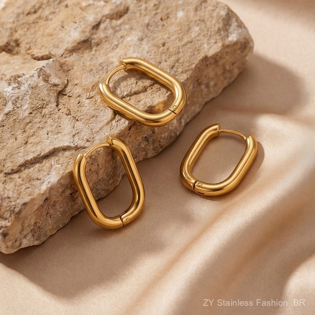 Anéis elípticos de aço de titânio para mulheres, revestidos de ouro e não desaparecendo quando expostos à água
