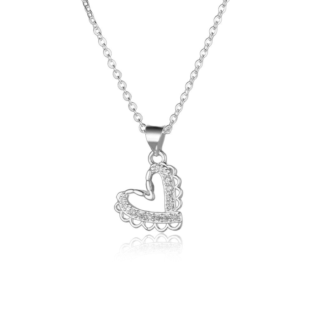 Colar Prata 925 Feminino Pingente Coração Cravejado Brilhante Delicado Elegante Presente