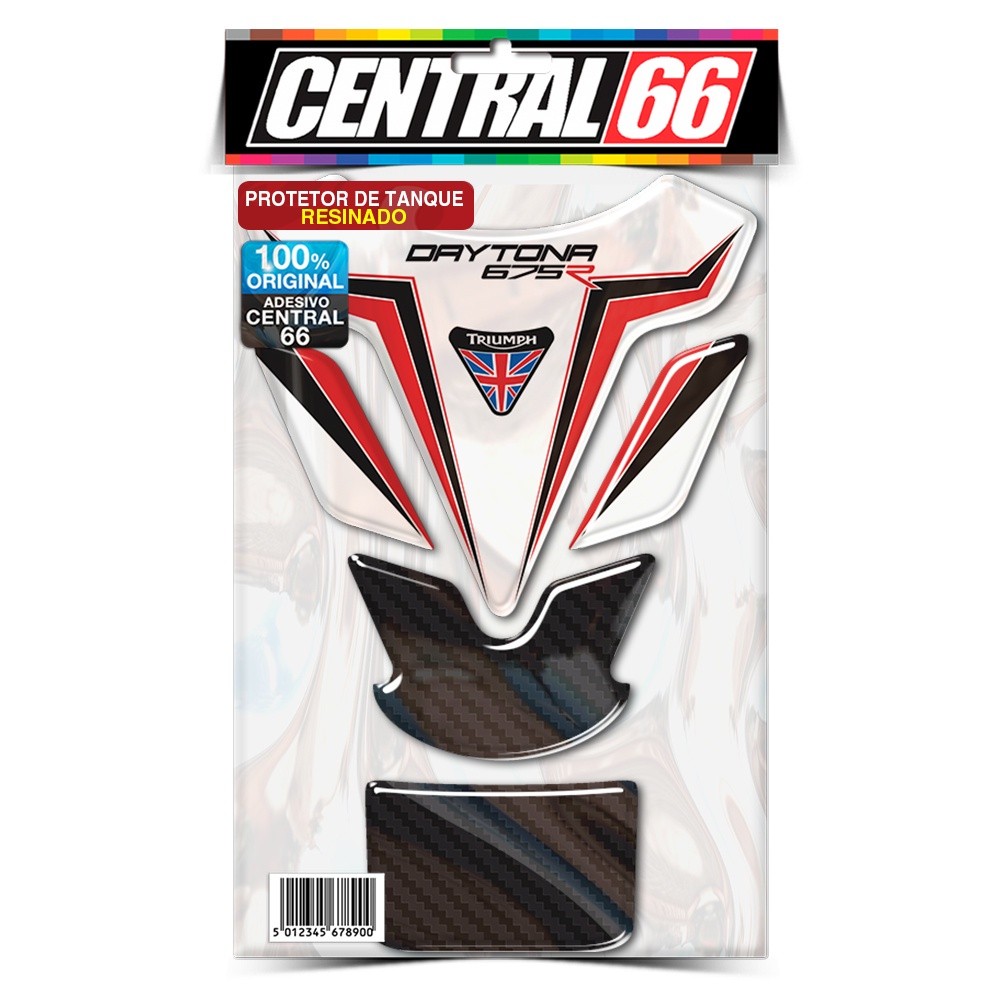 Tankpad Adesivo Resinado Moto Triumph Daytona 675R Branco verm Protetor de Tanque Alto Relevo Automotivo Emborrachados