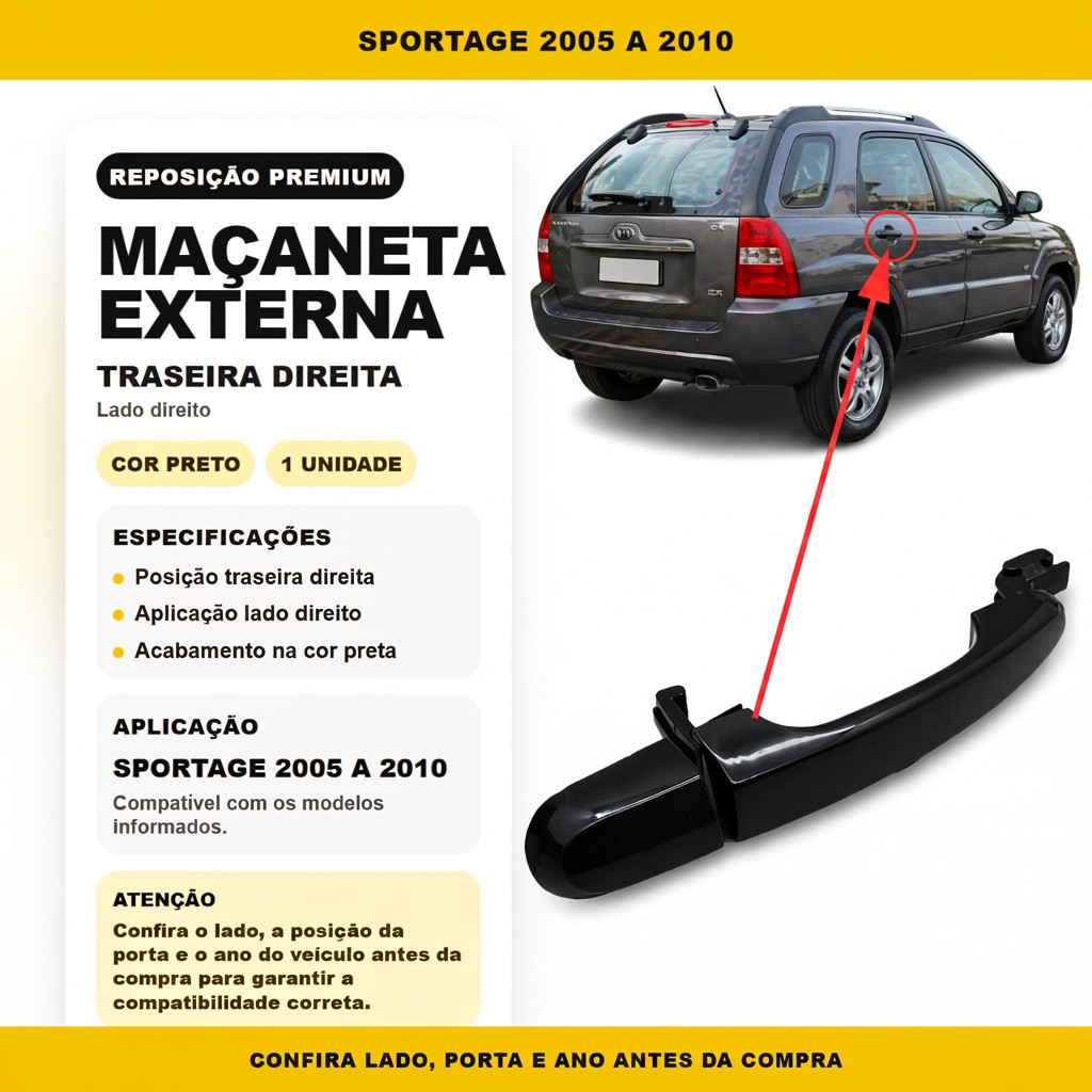Maçaneta Externa  Puxador Para Porta Traseira Lado Direito Kia Sportage 2005 2006 2007 2008 2009 2010