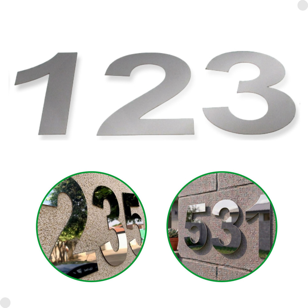 3 Números Residencial Inox 20cm Espelhado Endereço Casa Colar Parede Identificação Endereço