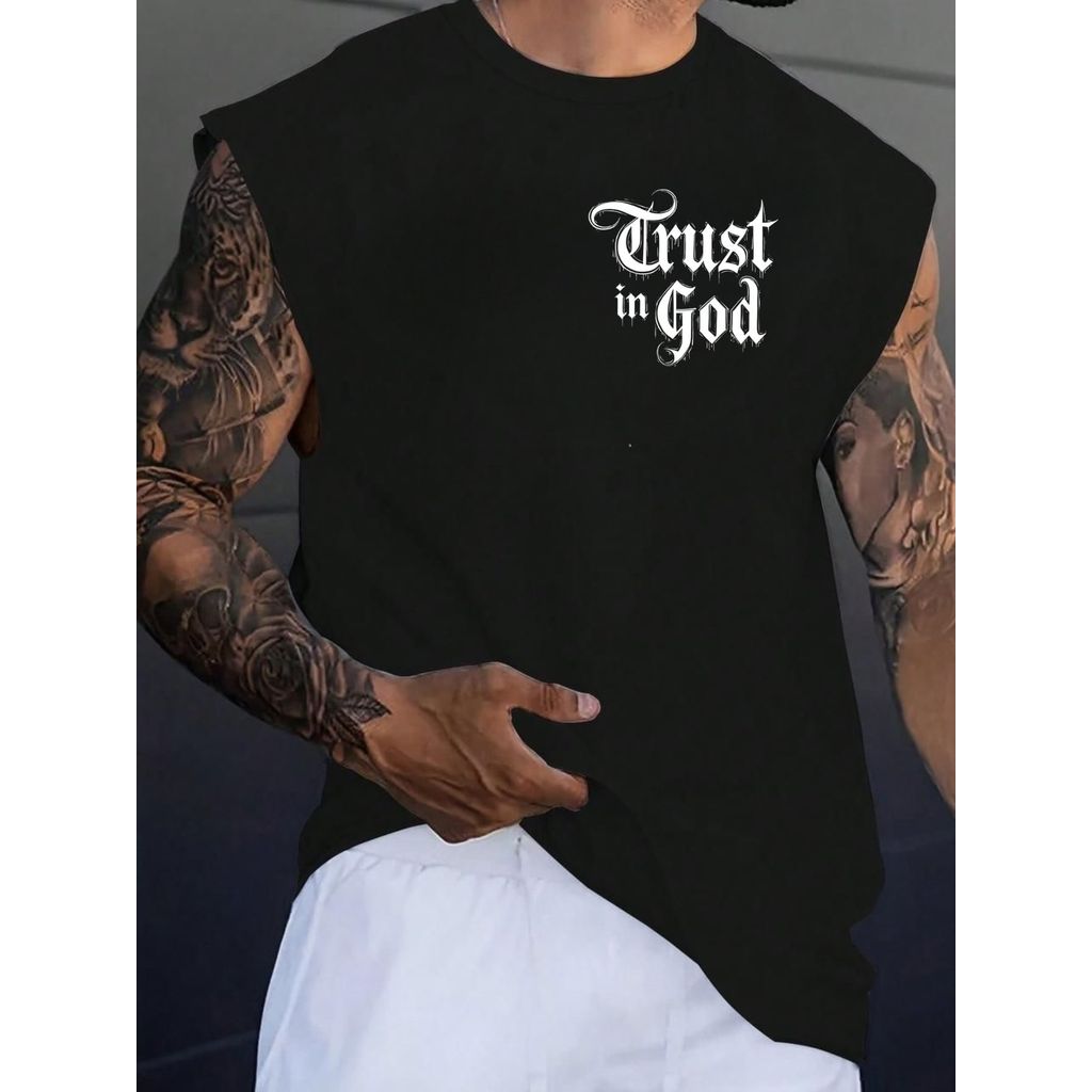 Regata Machão Masculina Trust in God Camiseta Cavada Para o Verão e Praia 100% Algodão Envio Imediato Religião