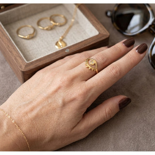 Anel Olho Grego Dourado Delicado Feminino de Aço Inoxidável