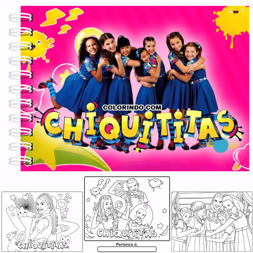 Livro de Colorir Chiquititas A5 Capa Dura 50 Paginas Folhas Grossas + Acetato