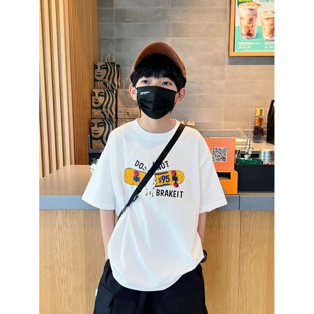 Meninos puro algodão de manga curta camiseta verão roupas infantis moda crianças impresso meia manga solta topo moda cam