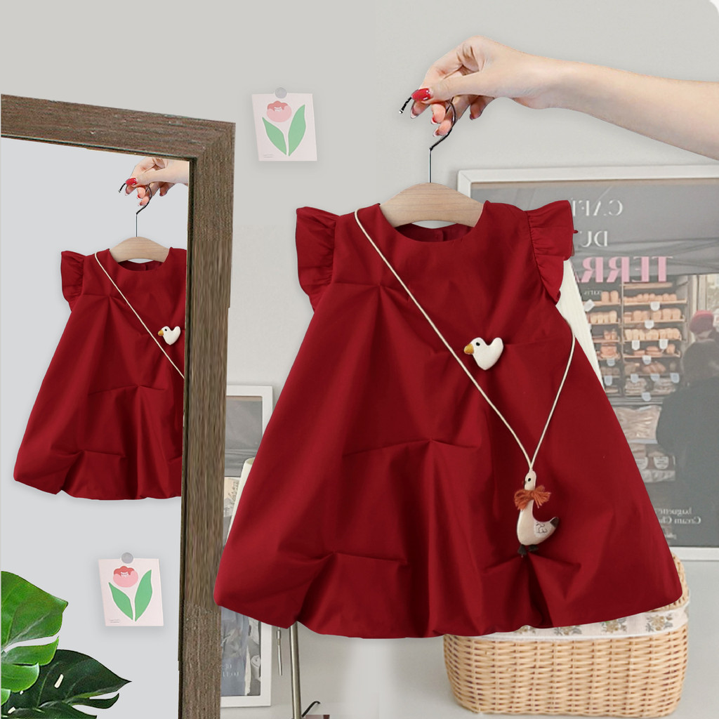 Feminino vestido de aniversário do bebê feminino vestido de um ano de idade saia vermelha colete saia menina vestido de 