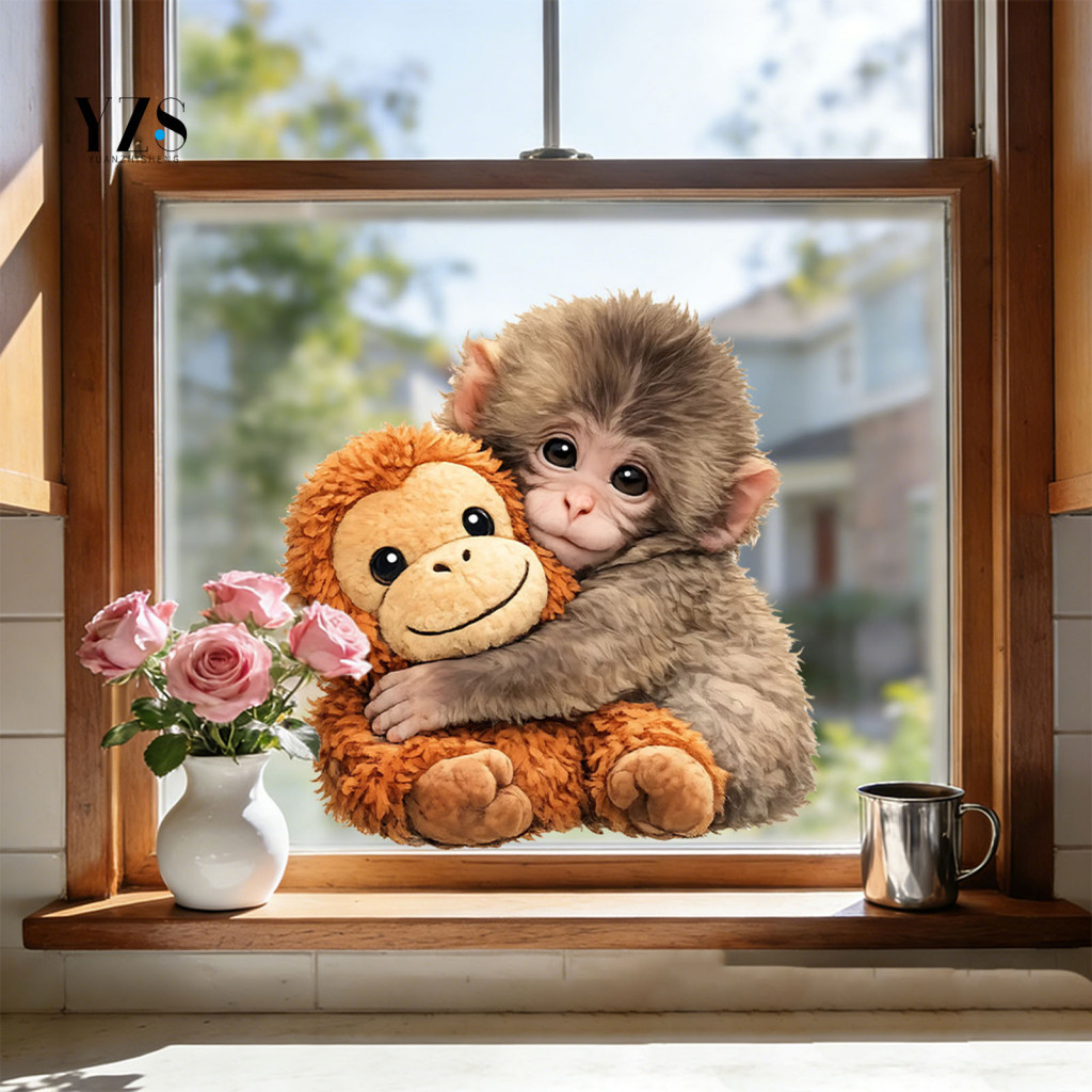 Removable Car Sticker Monkey Window Cute Baby Decal Reusable Pvc Static Cling Glass for Home Room Office Decor – Easy
