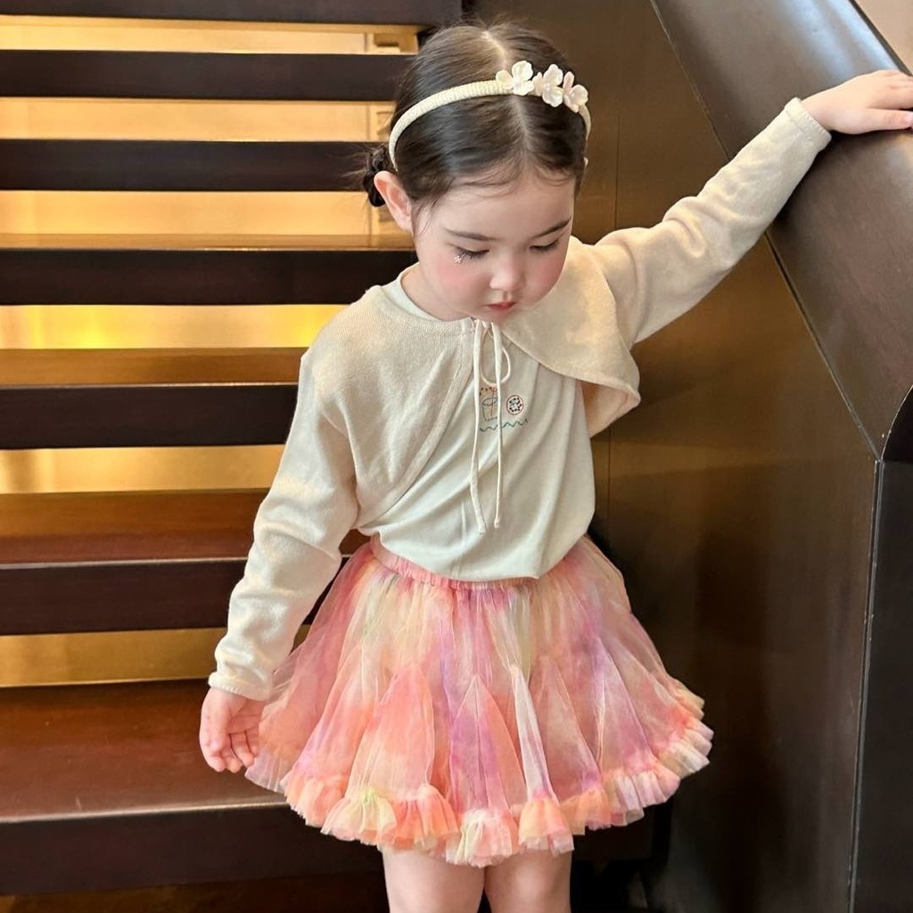 Theioioio Casaco Cardigan Infantil Retro Frances em Trico Com Laco Elegante Modellagem Cropped 2-6 Anos TZC40248