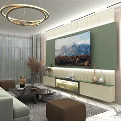Home Ripado Soberano Reflecta Sala TV 85 polegadas MDF LED Off White/Verde Floresta - Gelius Móvei