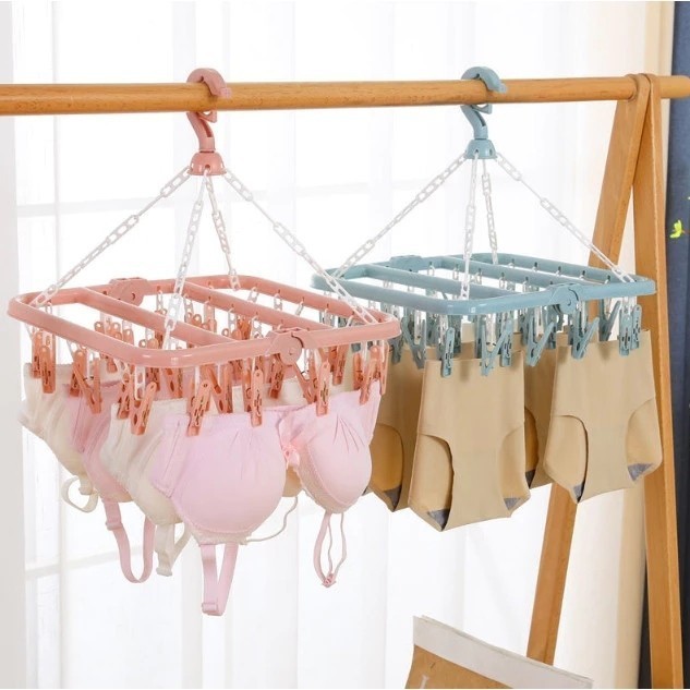 Varal Dobrável 24 Prendedores  Vestidos Compacto Peças com Segurança Roupas Camisas Achadinhos Shopee