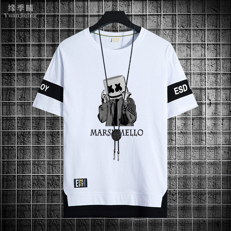 Marshmello DJ Anime Camiseta Branca Masculina Streetwear Oversized Casual Top Plus Size Verão Sho
