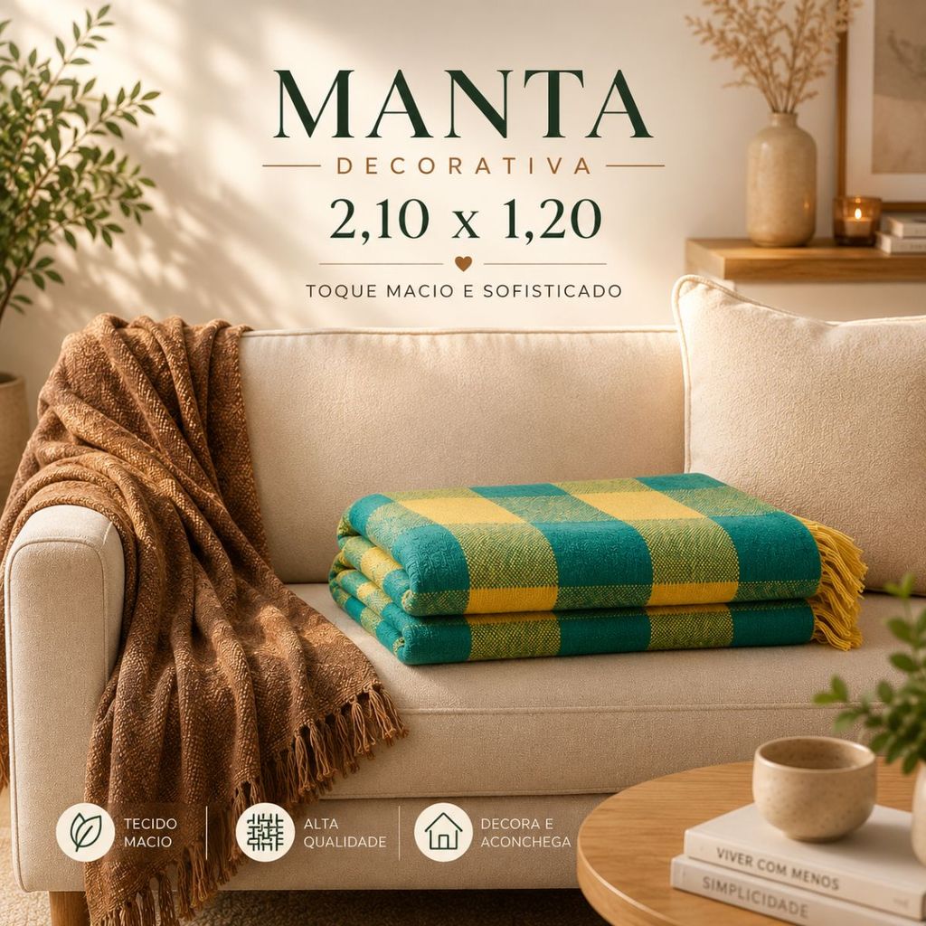 Manta Elegante para Sofá e Cama 2,10 x 1,20 Design Moderno e Aconchegante