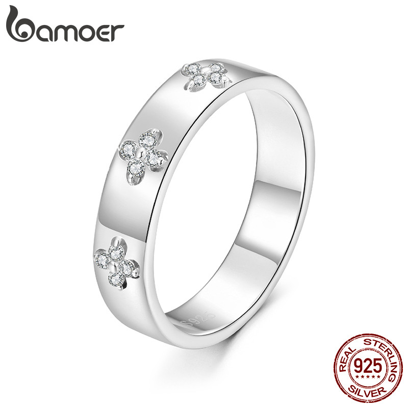 Bamoer 925 Anel De Prata Esterlina Punk Trevo Da Sorte Moissanite Moda Jóias Pre