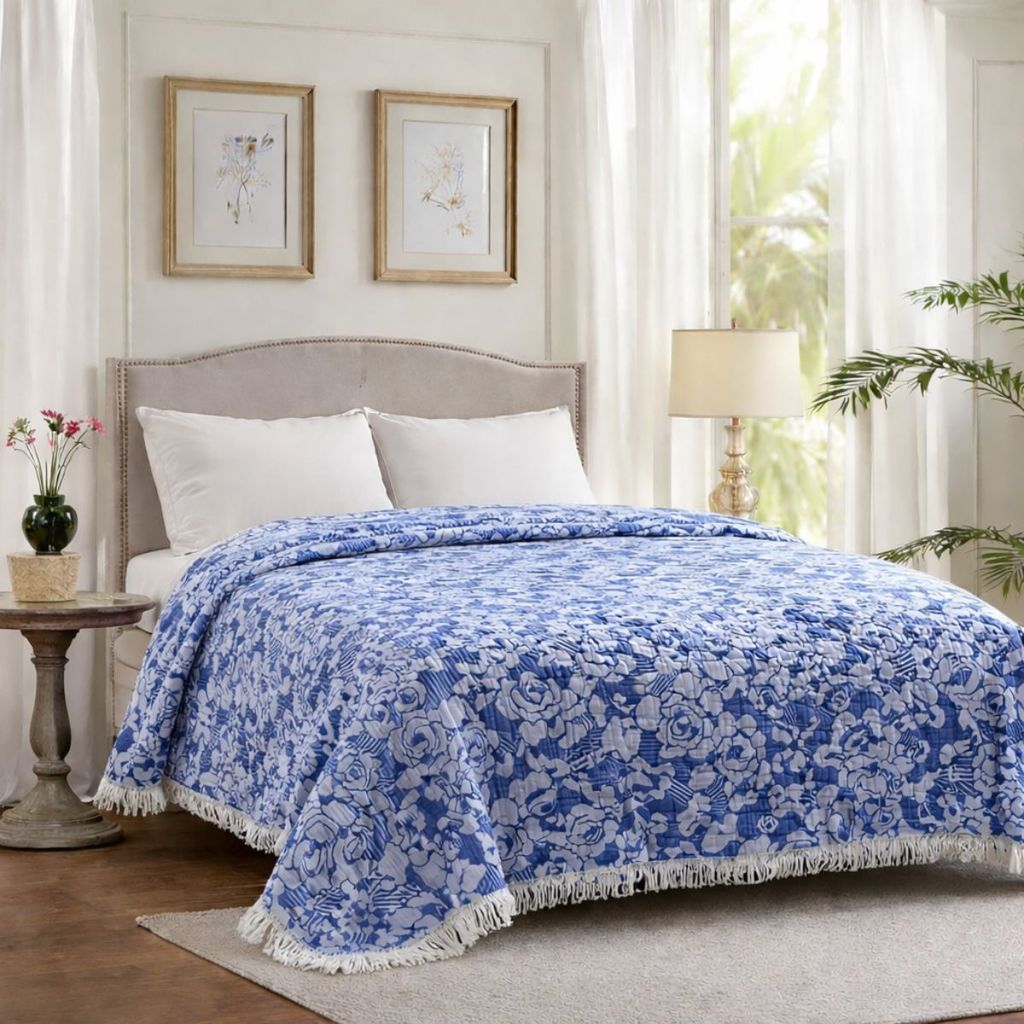 COLCHA CHENILLE VALENTINA - 2,20 X 2,40 - AZUL/BRANCO - JOLITEX
